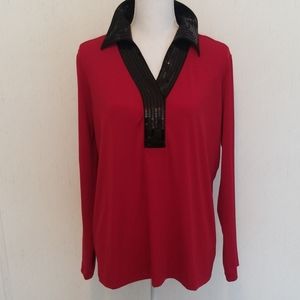 B26 - Bob Mackie dark red V neck with sequin neckline